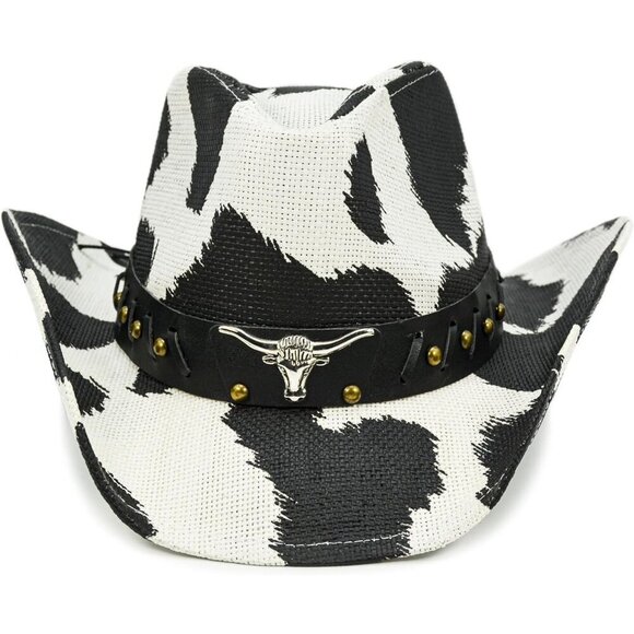 Cow Print Cowboy Hat Women\'s Straw Large Western Party Bachelorette Fun main image 7